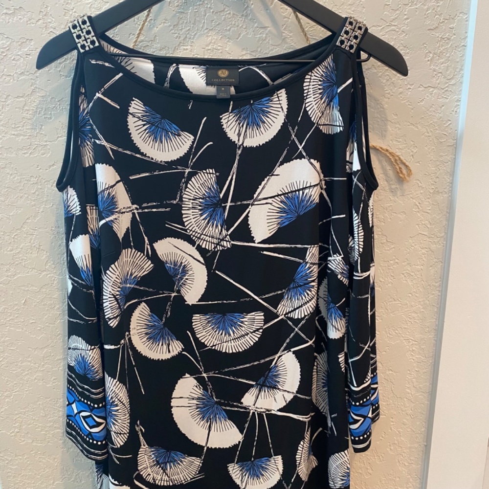 JM Collection M Sheath Stretchy Quarter (3 / 4) Embellished Cold Shoulder Dress